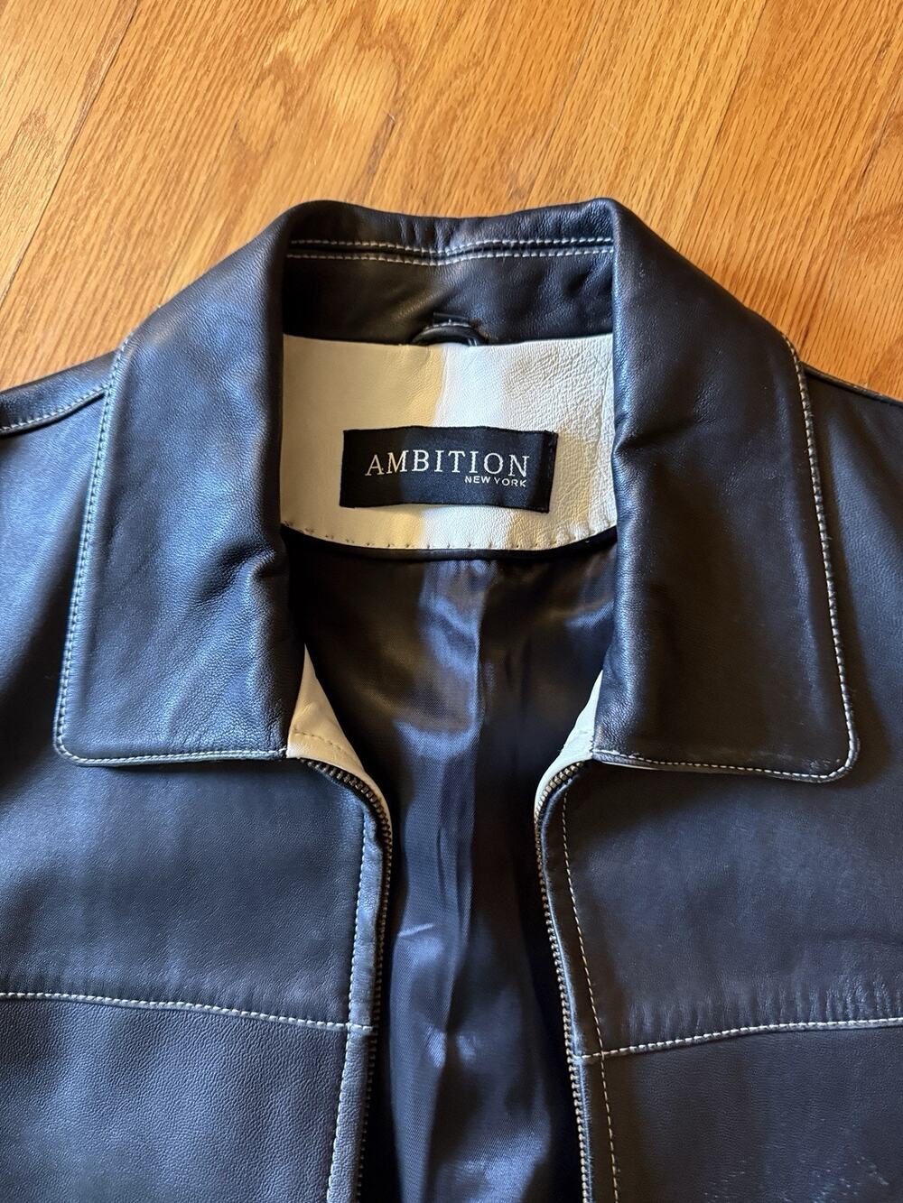 VTG Y2K Grunge 100% Leather Jacket Large Black Biker Downtown Girl Collar
